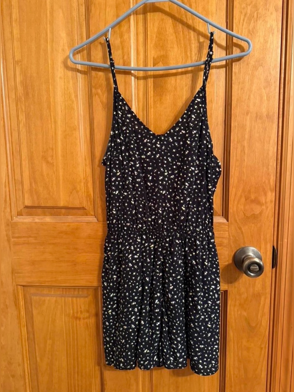 H&M Divided Black with White and Green Floral Romper